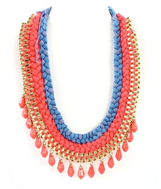 Leilani Braided Necklace in Coral