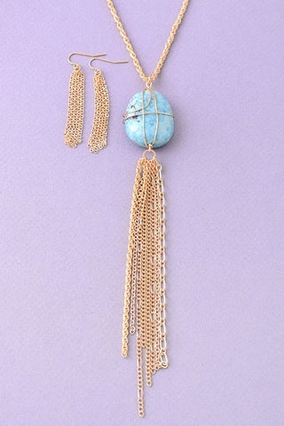 Turquoise Stone Necklace & Earrings