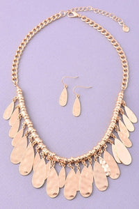 Gold Hammered Necklace & Earrings